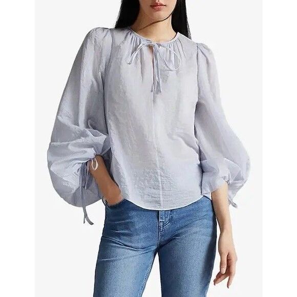 Ted Baker Silana Bishop Sleeve Romantic Peasant Blouse Size 1 Flowy Classic Top - Picture 2 of 10